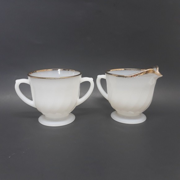 Fire King Kitchen Vintage Fire King Ware Swirl Milk Glass Gold Rim